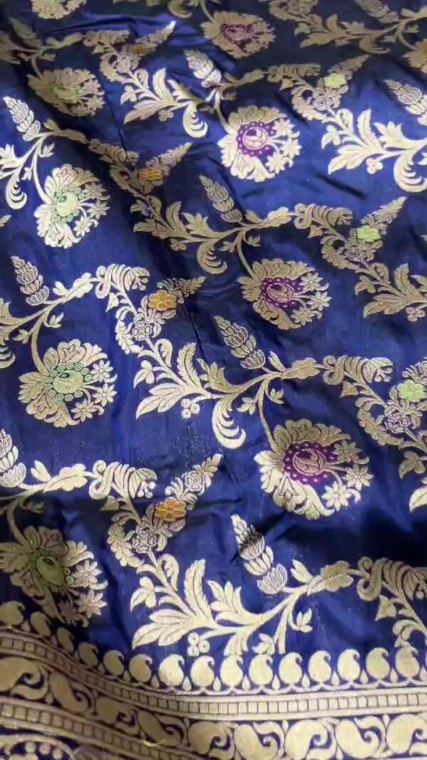 Royal Blue Banarasi Handloom Katan Silk Meenakari Jangla Saree