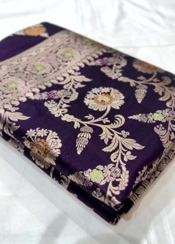 Dual Tone Purple Banarasi Handloom Katan Silk Meenakari Jangla Saree