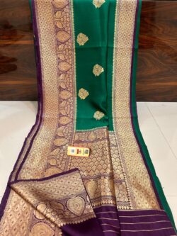 Dark Green Banarasi Handloom Antique Zari Mango Silk Saree