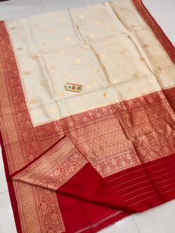 Cream Banarasi Handloom Antique Zari Mango Silk Saree