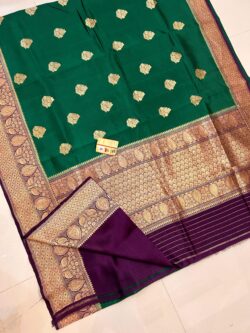 Dark Green Banarasi Handloom Antique Zari Mango Silk Saree