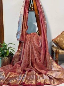 Banarasi Handloom Gold Zari Crushed Tissue Silk Sarees