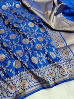 Blue Banarasi Handloom Katan Silk Meenakari Jangla Saree