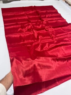 Red Metallic Chanderi Handloom Heavy Tissue Silk Saree