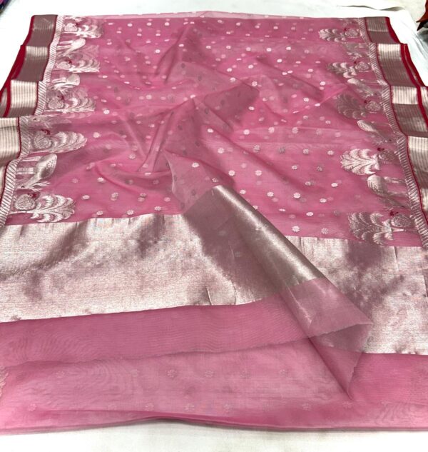Baby Pink Chanderi Handloom Katan Silk Meenakari Saree