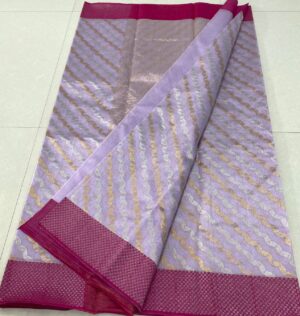 Lavender & Red Chanderi Handloom Pattu Silk Saree