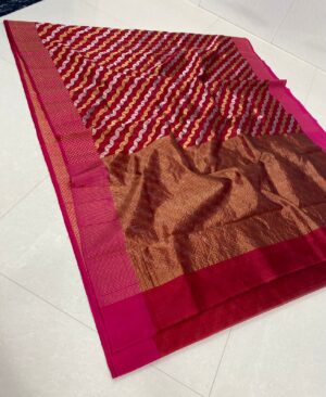 Red Chanderi Handloom Pattu Silk Handwork Saree