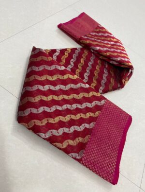 Red Chanderi Handloom Pattu Silk Handwork Saree