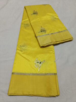 Lemon Chanderi Handloom Pattu Silk Meenakari Saree