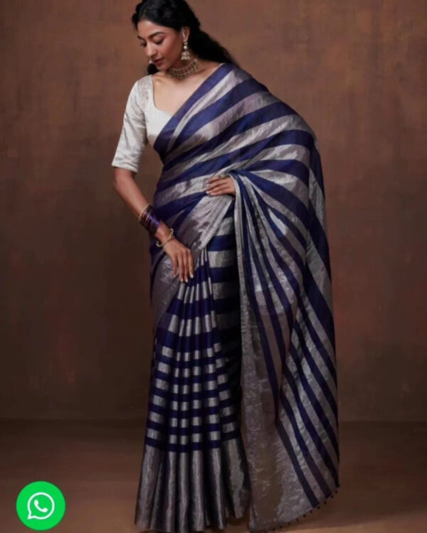 Blue Chanderi Handloom Heavy Tissue Silk Saree