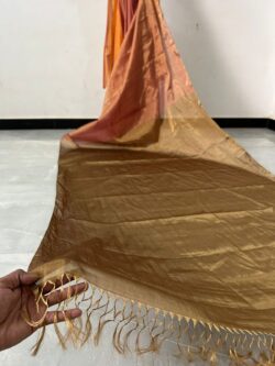 Gold and Copper Metallic Chanderi Handloom Heavy Tissue Silk Saree