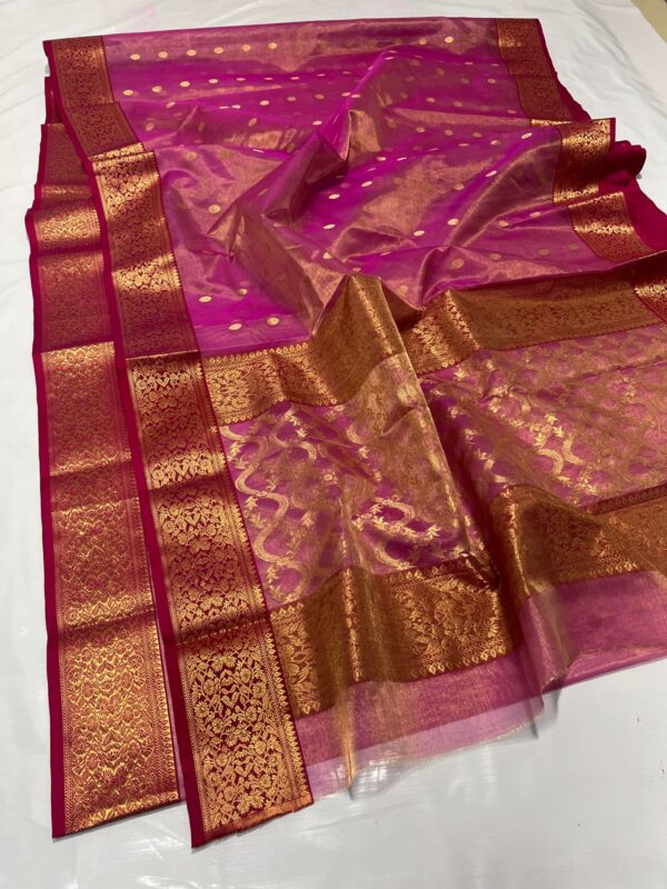 Rouge Pink Chanderi Handloom Katan Tissue Silk Saree