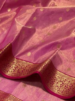 Rouge Pink Chanderi Handloom Katan Tissue Silk Saree