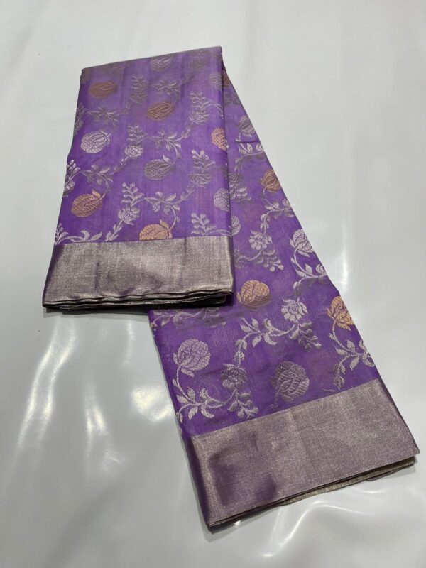 Lavender Chanderi Handloom Pattu Silk Jangla Saree