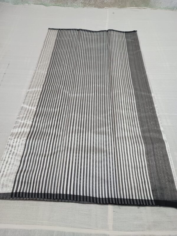 Pearl White Chanderi Handloom Pattu Silk Striped Contemporary Saree
