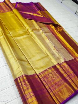 Gold Kanjivaram Handloom Kuttu Tissue Borders Zari Warp Silk Saree