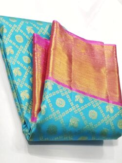 Turquoise Kanjivaram Handloom Tissue Brocade Silk Saree