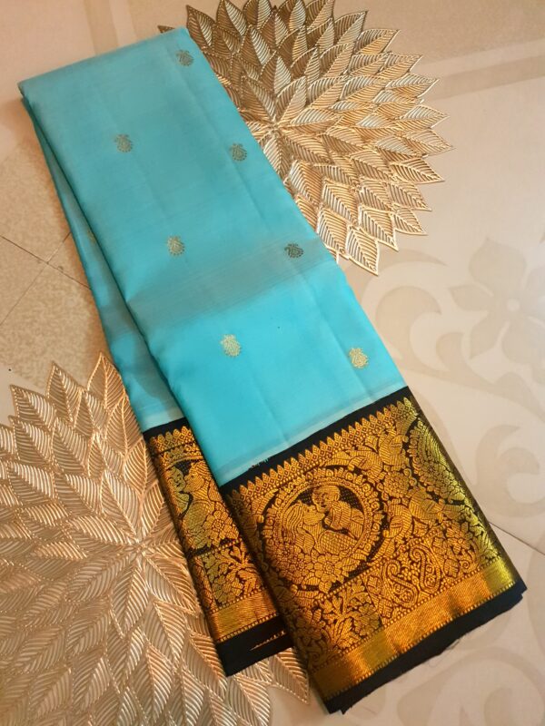 Turquoise Kanjivaram Handloom 2G Zari Korvai Baby Shower Silk Saree
