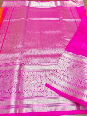 Orange and Hot Pink Venkatagiri Handloom Pattu Silk Saree