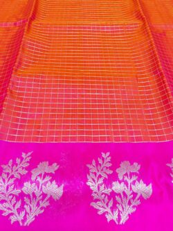 Orange and Hot Pink Venkatagiri Handloom Pattu Silk Saree