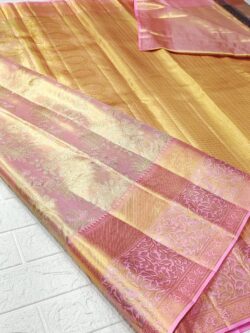 PinkKanjivaram Handloom Tissue Meenakari Brocade Silk Saree