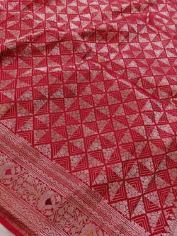 Red Banarasi Handloom Katan Silk Meenakari Jangla Saree