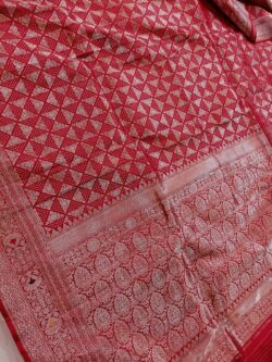 Red Banarasi Handloom Katan Silk Meenakari Jangla Saree
