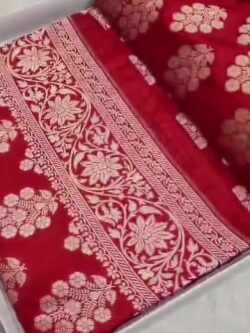Red Banarasi Handloom Katan Silk Gold Zari Buttas Saree