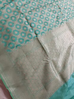 Pastel Turquoise Banarasi Handloom Katan Silk Silver Zari Jangla Saree