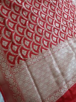 Red Banarasi Handloom Katan Silk Silver Zari Jangla Saree