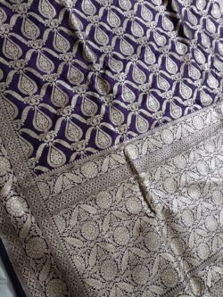 Purple Banarasi Handloom Katan Silk Silver Zari Jangla Saree