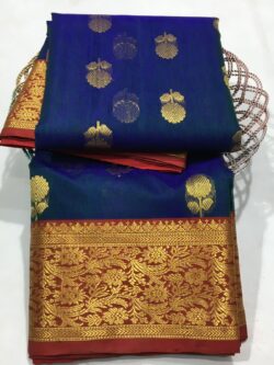 Peacock Blue Chanderi Handloom Katan Silk Saree