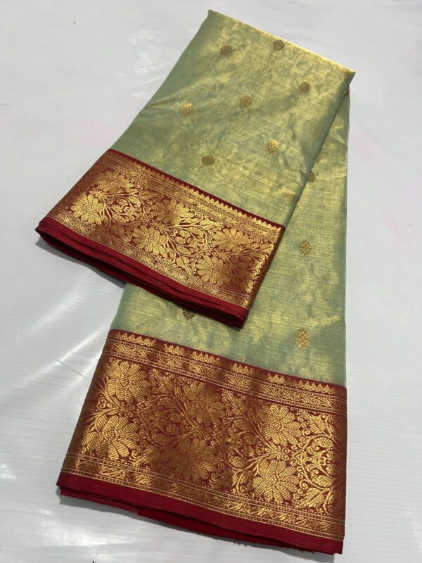 Pastel Green Chanderi Handloom Katan Tissue Silk Saree