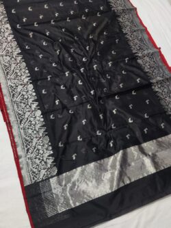 Black Chanderi Handloom Pattu Silk Meenakari Saree