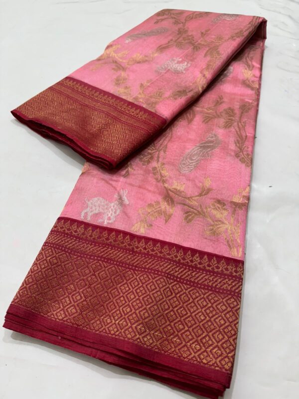 Pink Chanderi Handloom Pattu Silk Handwork Saree
