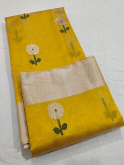 Lemon Yellow Chanderi Handloom Pattu Silk Meenakari Saree
