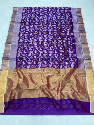 Purple Chanderi Handloom Pattu Silk Handwork Saree
