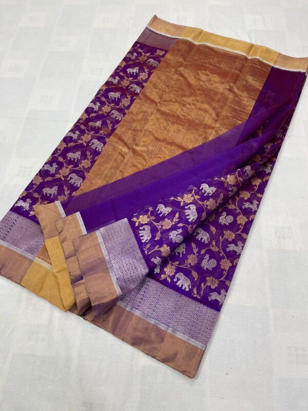 Purple Chanderi Handloom Pattu Silk Handwork Saree
