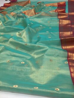 Dual Tone Sea Green Chanderi Handloom Katan Tissue Silk Saree