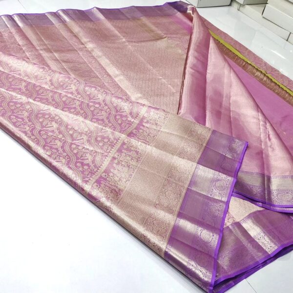 Baby Pink Kanjivaram Handloom Kalyana Pallakku Tissue Brocade Silk Saree