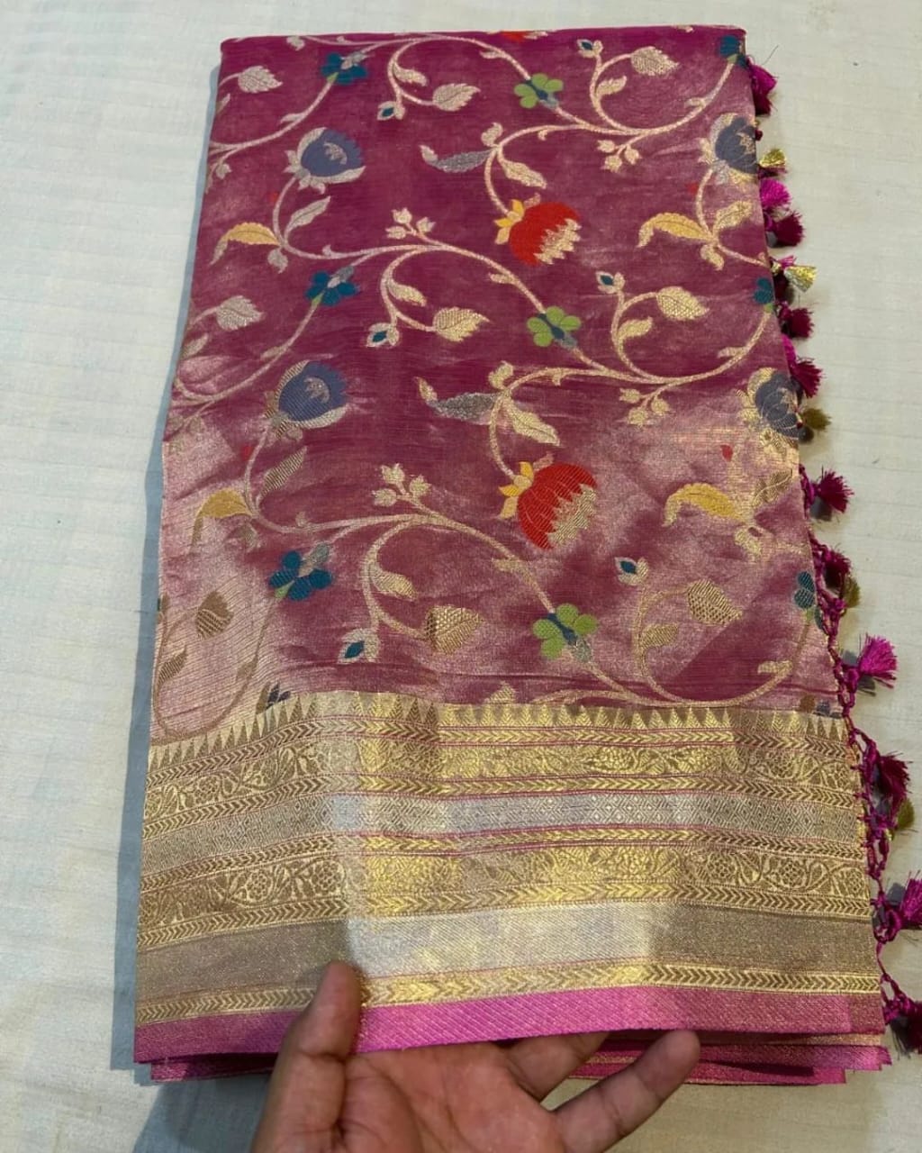 Banarasi Handloom Kora Tissue Silk Meenakari Sarees