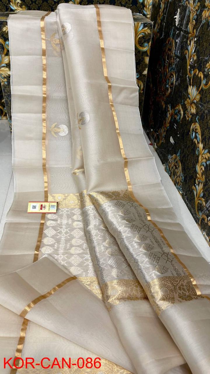 Pastel Shades Banarasi Handloom Kora Silk Sarees