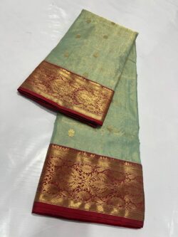 Dual Tone Green Chanderi Handloom Katan Tissue Silk Saree
