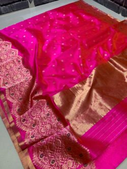 Hot Pink Chanderi Handloom Pattu Silk Meenakari Saree
