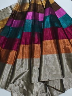 Metallic Multi Color and Gold Chanderi Handloom Pure Tissue Silk Saree