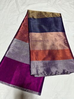 Metallic Multi Color and Silver Chanderi Handloom Pure Tissue Silk Saree