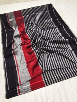 Metallic Black, Red & Silver Chanderi Handloom Tissue Silk Saree