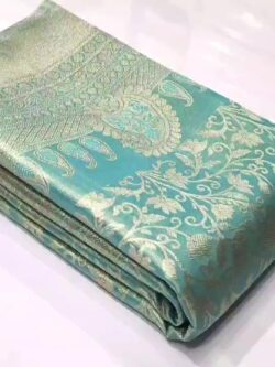 Turquoise Kanjivaram Handloom Floral Tissue Brocade Silk Saree