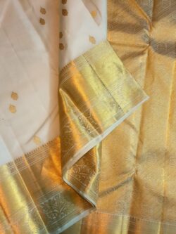 Off White Kanchipuram Handloom 2G Gold Bridal Silk Saree