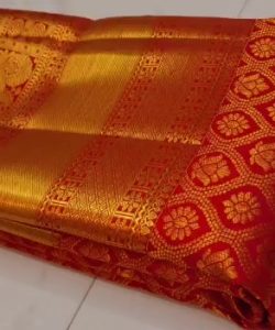 Silk Mark Certified Red Kanchipuram/ Kanjivaram Pure Handloom 1 Gram Pure Gold Zari Brocade Bridal Pattu Silk Saree
